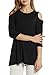 Afibi Women's Casual Cold Shoulder Half Sleeve Loose Tunic Blouse Tops (Medium, Black)