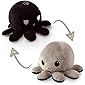TeeTurtle | The Original Reversible Octopus Plushie | Patented Design | Black + Gray | Happy + Angry | Show your mood…