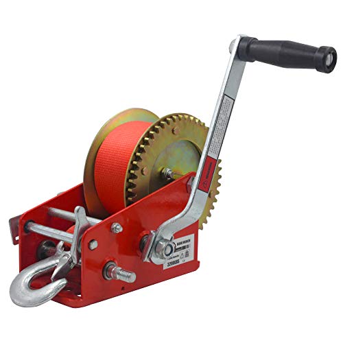 OPENROAD Boat Winch 3200lbs Hand Winch, with 32ft Red Strap and 2 Speed switchable, for Boat