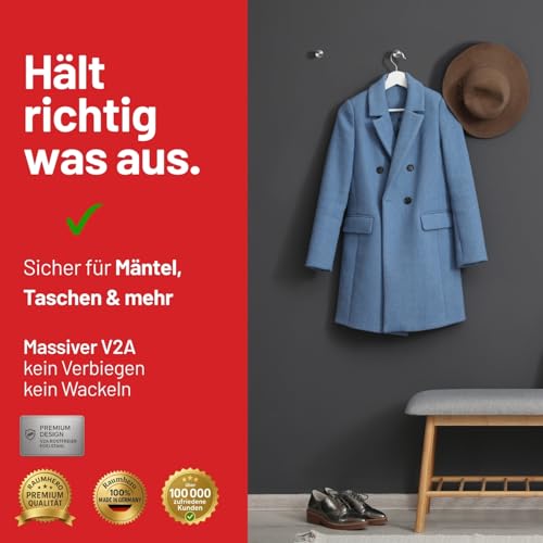Raumhero Kleiderhaken (4 Stk.) - Garderobenhaken Edelstahl, Handtuchhaken zum Bohren - 100% Made in Germany (Tragkraft bis zu 30 kg) - Extrem vielseitig (inkl. Schrauben, Dübel & Anleitung) thumbnail 3
