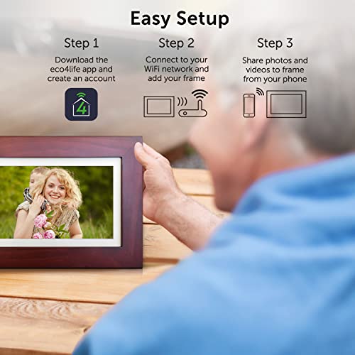 Digital Photo Frame, eco4life 8 inch WiFi Smart Frame with 16GB Storage 1280x800 HD IPS Display