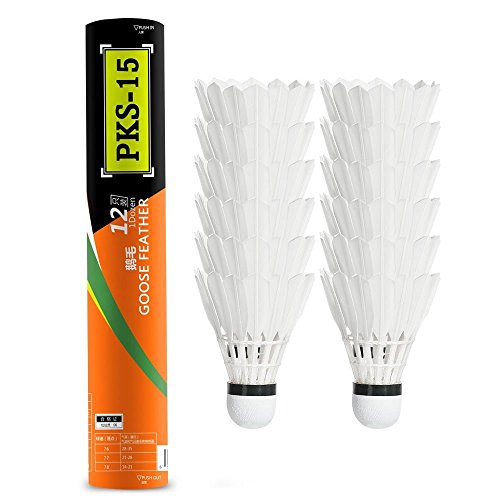 WHIZZ Badminton Shuttlecocks,12-Pack Goose Feather Badminton Birdies Balls with Great Stability and Durability for Indoor/Outdoor Sport Training Games ,White