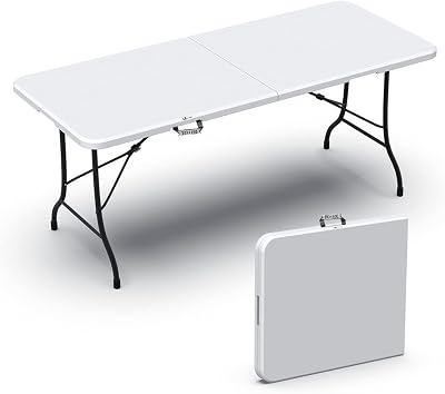 ® Tavolo da Buffet Pieghevole, Tavolo da Birreria, Mobili da Giardino con Manico di Trasporto, per Campeggio Picnic Esterno, Bianco, 180x75x72cm