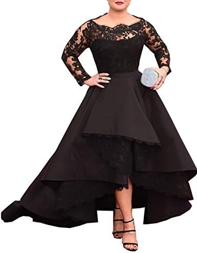 MulanbridalWomen's Hi-Lo Prom Dress Lace Plus Size Formal Maxi Evening Gowns Long Sleeve