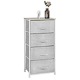 Aingoo Dresser Storage 4 Drawers Storage Bedroom Steel Frame Fabric Dressers Drawers for Clothes Grey Wood Board