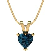 Clara Pucci 14K Yellow Gold Plated Solitaire 16" Box-Chain Necklace - Sterling Silver 0.5ct Heart Cut London Blue Topaz Pendant