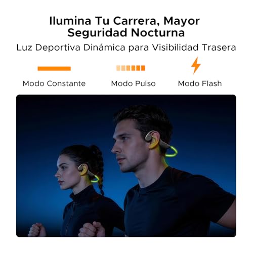 DOOGEEEco BoneBeatRunRay Auriculares Conduccion Auriculares Deportivos Inalámbricos Open-Ear con Luz LED Seguridad Auriculares Impermeables IP66 10h Autonomía Carga Rápida para Correr Gimnasio-Negro