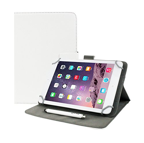 Emartbuy Universal 7-8.8 Inch White Multi Angle Folio Wallet Case Cover With Card Slots and Stylus Pen Compatible With Selected Devices Listed Below