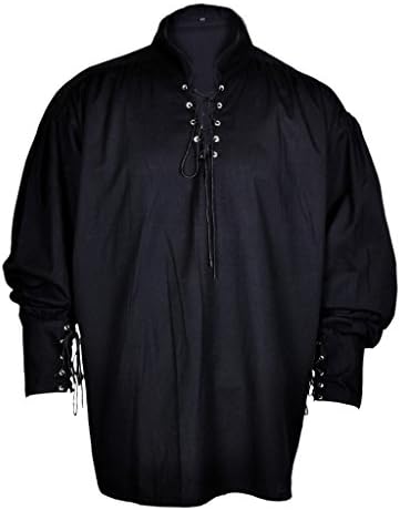 Pirate Renaissance Casual Summer Hippie Shirt Medieval Men Costume Black Color Small Size