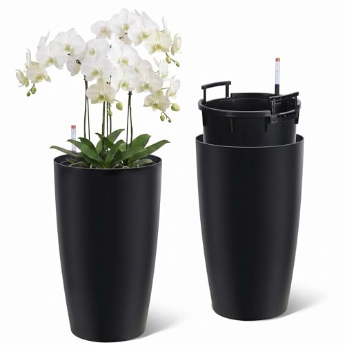 ActiveTrail 22 in Tall Planters Set of 2, Large Black Planters for Indoor & Out…