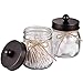 Amolliar Mason Jar Bathroom Vanity Organizer - Rustic Farmhouse Decor Bronze Bathroom Accessories -- Qtip Dispenser Holder Canister Glass for Q-tips,Cotton Swabs,Rounds,Ball,Flossers / Bronze,2-Pack