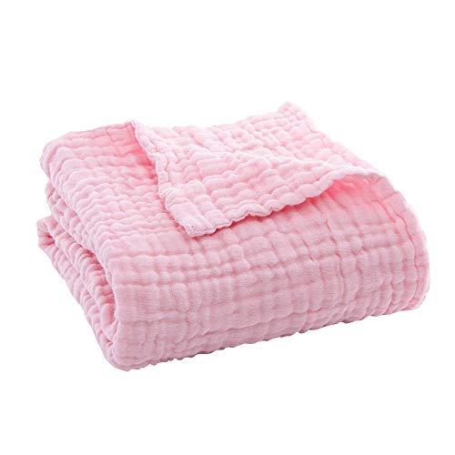 Spring Fever 100% Cotton Muslin Baby Blanket Bath Towel for Kid Boys and Girls Extra Soft Solid Colour 110cm x 110cm(43"x43"), Pink