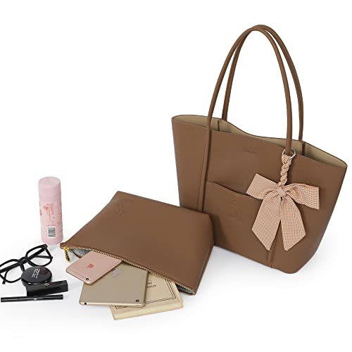 Marengo Leather Shoulder Tote Bag for Women Large Handbag Work Purse Brown