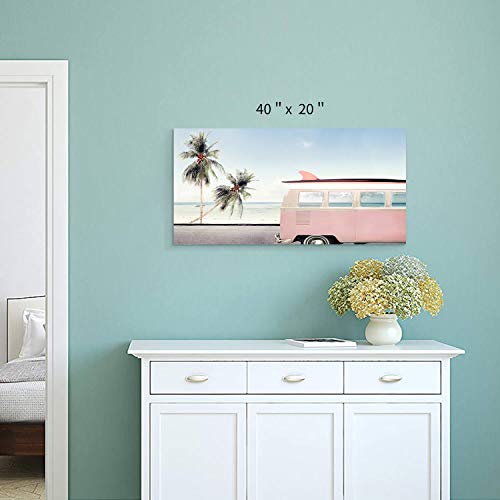 Beach-Picture-Coastal-Wall-Art-Pink-Car-with-Surfboard-Artwork-Seaside-Palm-Painting-Print-on-Canvas-for-Living-Room-40-inch-x-20-inch-x-1-Panel Beach Picture Coastal Wall Art: Pink Car with Surfboard Artwork Seaside Palm Painting Print on Canvas for Living Room…