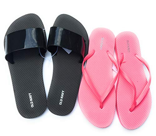 Old Navy Flip Flop Sandals for Woman, Great for Beach or Casual Wear (6, Blackjack Jelly Slide and Pink)