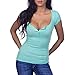CANIS Women's Low-Cut Henley Button Up Short Sleeve Stretchy Tee Shirt Top