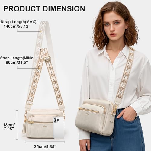 HILAEX Women's Anti-Theft Crossbody Bags with 4 Compartments, PU Leather with Adjustable and Wide Removable Strap