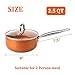 SHINEURI 1.5 qt Copper Saucepan, Mini Saute Pan with Lid - Cooking for Soup, Stew, Sauce, Pasta & Reheat Food, Compatible for Induction, Gas, Electric & Stovetops, Perfect for 1-2 Person Meal