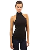 PattyBoutik Women's Halter Turtleneck Open Back Blouse (Black L)