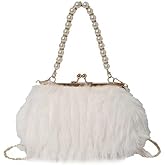 NZYDGXSY Women Pearl Ostrich Feather Tote Bag Fluffy Purse Clutch Feather Evening Handbag for Wedding Party (3)