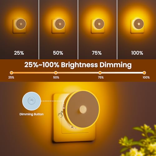 Children's Night Light 2 Pcs with Motion Sensor, Children's Night Light Adjustable Brightness Plug, 3 Modes (AUTO/ON/OFF), Night Light with Backlight for Children/Hallway/Bedroom- Amber