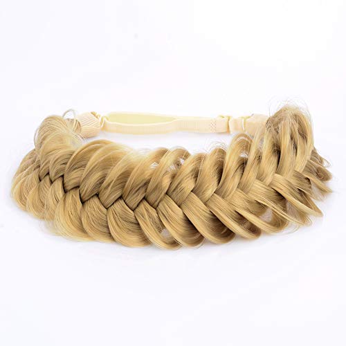 BOBIYA Messy Wide 2 Strands Synthetic Hair Blonde Plaited Headband Classic Chunky Plaited Headband Elastic Stretch Plait Hair Band for Women Girl (Honey Blonde)