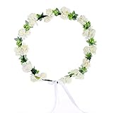 AWAYTR Flower Wreath Headband Floral Crown Garland Halo for Wedding Festivals (Cream White)