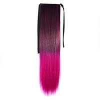 CXYP 22 Inch Ombre Straight Synthetic Ponytail Extension Wrap Around Synthetic Ponytail Clip in Hair Extensions (black-rose red)