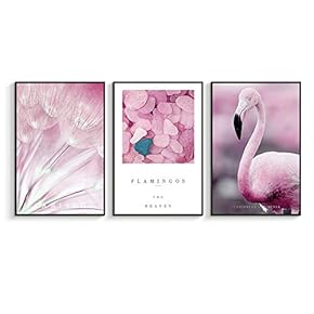 Framed Canvas Wall Art for Living Room, Bedroom Pink Flamingo Canvas Prints for Home Decoration Ready to Hanging - 16"x24"x3 Panels