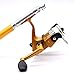 Freehawk Mini Carbon Fiber Telescopic Pen Fishing Rod Pocket Pen Fishing Pole Pocket Travel Fishing Rod Sea Fishing Rods + 2000 Aluminum Spinning Fishing Reel + Fishing Line (Gold)