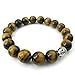 KONOV Tiger Eye Gemstone Mens Bracelet, 12mm Energy Bead, Buddha Mala, Brown Silver
