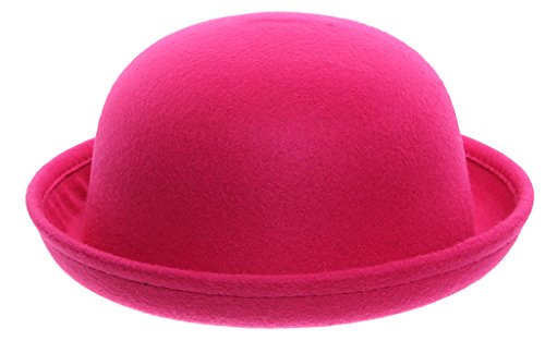 EOZY Girls Wool Felt Roll Brim Bowler Derby Hats Billycock Cloche 21" Rosy