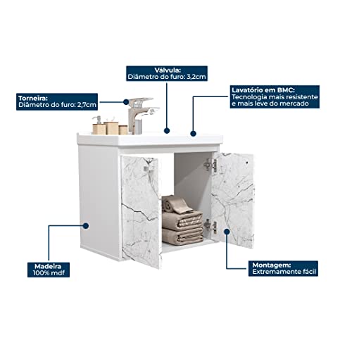 RIVERZZA Gabinete com Cuba Suspenso 100% MDF Branco Gianduia Lilies Móveis