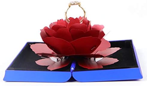 MCYs 3D Pop Up Rose Luxury Ring Box, Square Flannel Wedding Ring Case Jewelry Rotating Gift Box with for Proposal Engagement Wedding Valentine's Day Engagement Jewelry Storage Ring Box