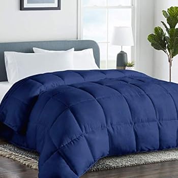 Down Alternative Comforter Duvet Insert Corner Ties,Fluffy Lightweight Warm All Season Soft Reversible Hotel Collection (Navy, Oversized Queen)