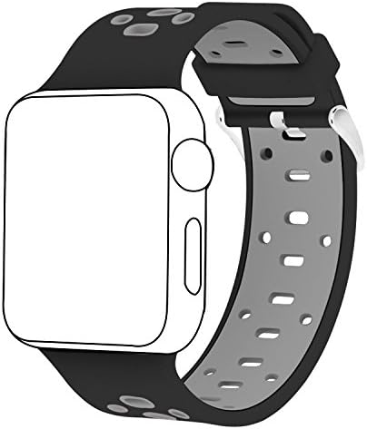 Apple Watch Band 42 mm, Honest kin Soft Silicone Replacement Wristband Sport Strap Band With Stainless Steel Buckle for iWatch Series 3, Series 2, Series 1,Sport Edition, Nike+ (Black/Gray)