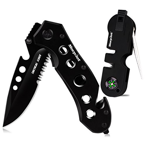 Morpilot 5 in 1 Multitool Tactical Knife with Pocket Knife Sharpener for Camping Hiking Fishing