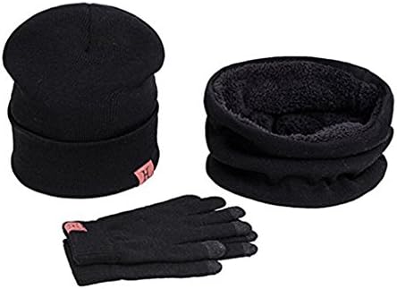 Winter Beanie Hat + Scarf + Touch Screen Gloves, Warm Unisex 3 Pieces Knit Cap Set for Men Women Christmas Gift New Year Gift (Black)