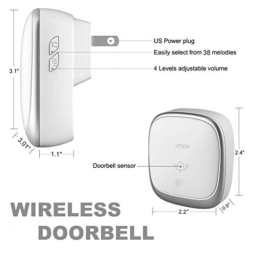 Wireless Doorbell with 2 Receivers Waterproof Doorbell Kit for Home Classroom Door Bell ChimeNo Battery Required, Colorful LED Flash and Sound, Adjustable 4 Level Volume & 38 Melodies