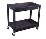 Astro Pneumatic 8330 Heavy Duty Plastic 2 Shelf Utility Cart, Black Color, Office Central