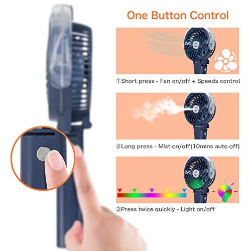 COMLIFE Handheld Misting Fan Portable Fan Facial Steamer-Rechargeable Battery Operated Fan, Foldable Travel Fan with Cooling Humidifier and Colorful Nightlight for Camping, Hiking, Outdoor (Blue)