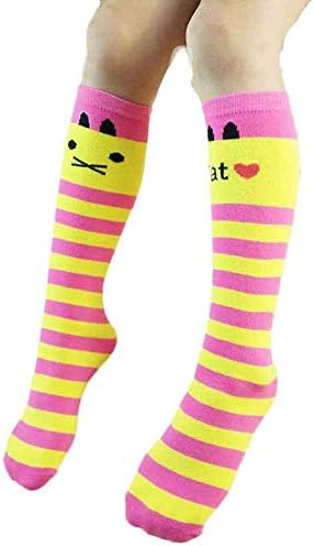 Zerototens Girls Cotton Stockings Colorful Autumn Striped Print Socks Cute One Pair Baby Children Leg Warmers Socks Girl Knee High Socks 4-12 Years Old