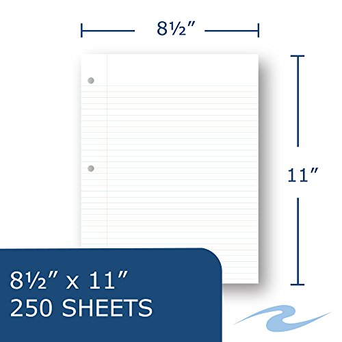 Case of 12 Packs of Biobase Filler Paper, 8.5"x11", 250 Sheets Per Package of 20# White Paper 3-Hole Punched, College Ruled W/Margin