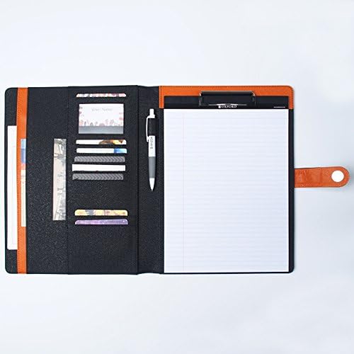 AHZOA 11 Pockets A4 Size Memo Padfolio S6 with Mechanical Pencil , Including 8.27 X 11.7 Inch Legal Writing Pad, Magnetic Button Style , Synthetic Leather 10.24 X 12.6 Inch Notepad Clipboard (black)