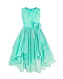 FEESHOW Kids Big Girl Asymmetric Chiffon Flower Wedding Bridesmaid Party Dress