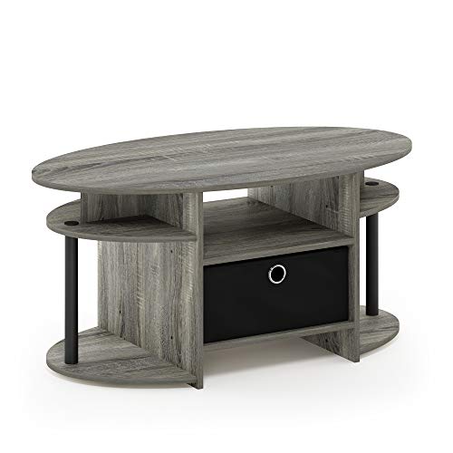 FURINNO Jaya Oval Coffee Table, French Oak Grey/Black/Black Pricepulse