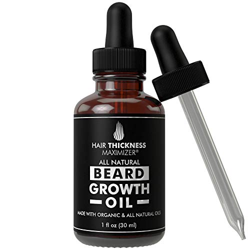 Best Organic Beard Oil For Men by Hair Thickness Maximizer. For Men's Natural Beard Growth + Grooming. Also Great As Mustache Oil. Oils - Argan, Jojoba, Moringa, and more! (1 oz)