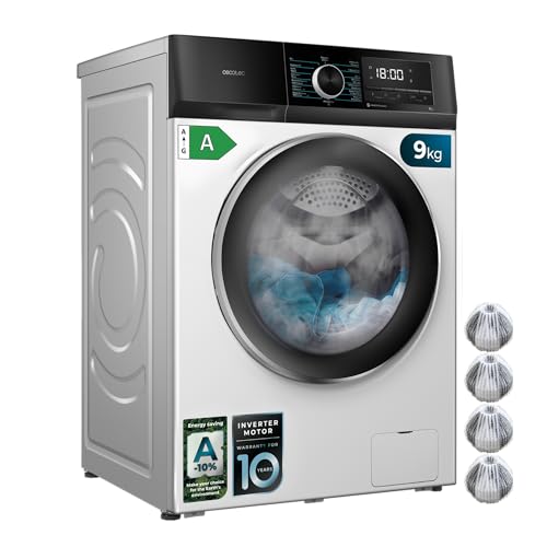 Cecotec Washing Machine 9 kg Front Loading Bolero Dresscode 9500 Inverter A HairCatch Kit. 1900W, 1400 RPM, Inverter Plus Motor, Low Consumption, 16 Programs, SteamMax, Delay Start, White