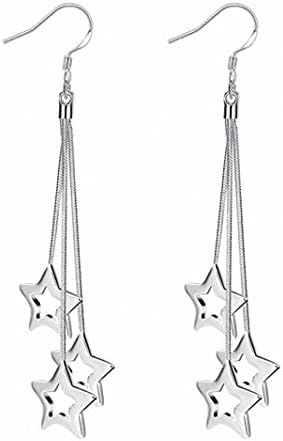 Fashion Jewelry Silver Plated Stud Dangle Earings Eardrop Three Long Wire Stars