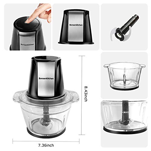 Electric Food Chopper, Bonsenkitchen Food Processors with 1L Glass Bowl